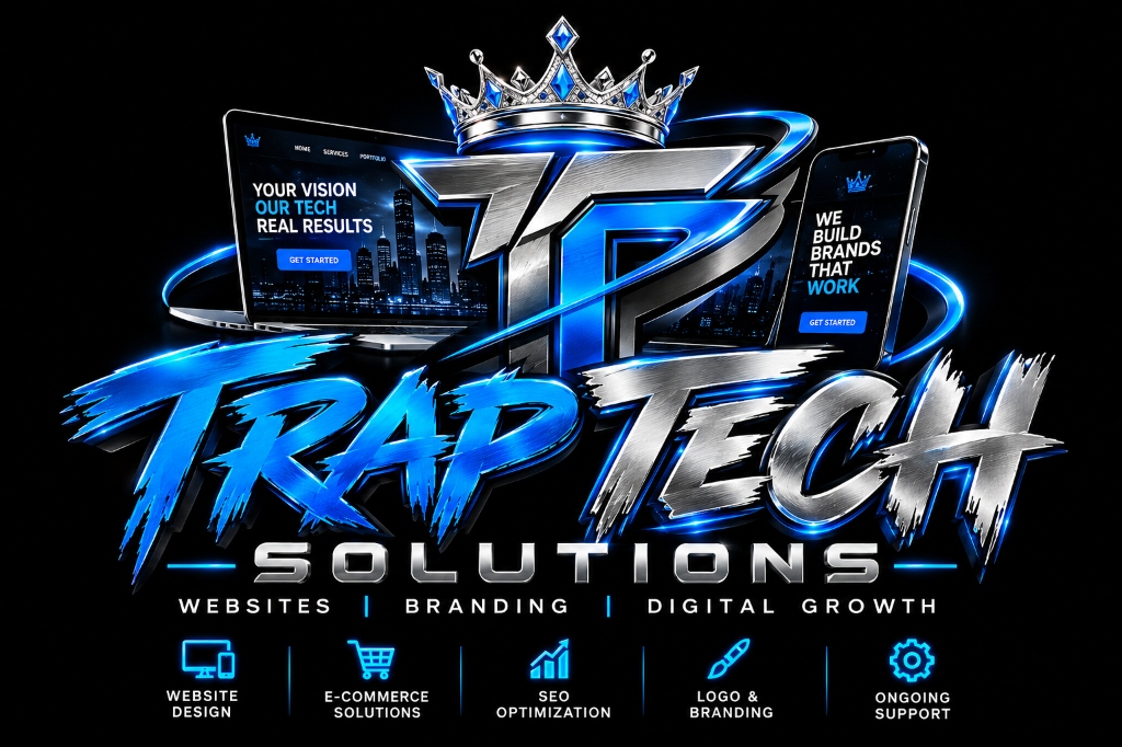 Trap Tech Solutions Crown Crest and Multi-Device Website Showcase